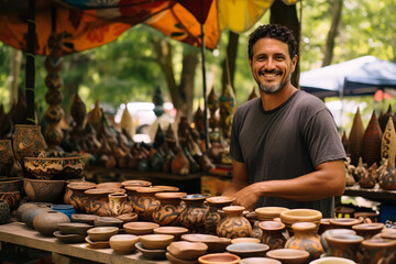 A passionate artisan proudly presents his clay creations, each piece reflecting his craftsmanship and love for his trade.