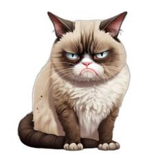 Grumpy cat character isolated on transparent or white background, png - obrazy, fototapety, plakaty