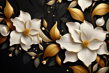 abstract black and gold and white floral pattern background