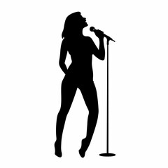Singer black icon on white background. Female singer silhouette