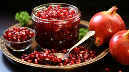 Pomegranate seeds in a dish