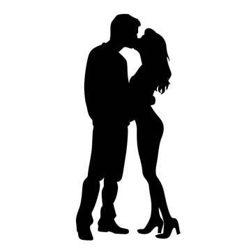recommend clip art: Kissing couple black icon on white background. Kissing couple silhouette