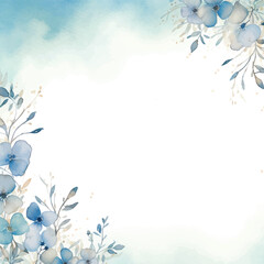 square watercolor blue floral background with space