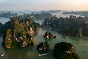Aerial view from Ha Long Bay in Vietnam at sunny day