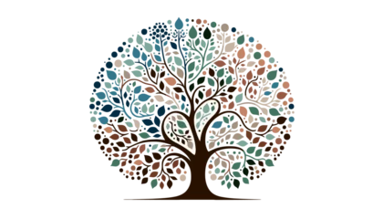Fotobehang Tree of life with leaves, creative vector illustration of a colorful tree with roots © SachiDesigns