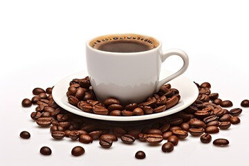 Fototapeta premium Aromatic journey of espresso and rich coffee aromas on white background isolated. Morning elixir. Showcasing art of essence of caffeine