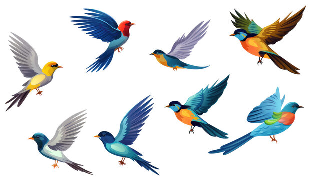 colorful birds On transparent background
