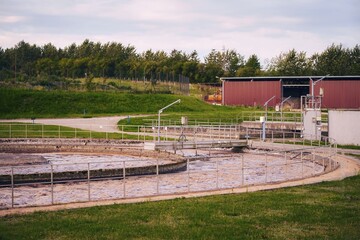 Wastewater management and filtering at the modern sewer facility. Drainage water filtration plant....