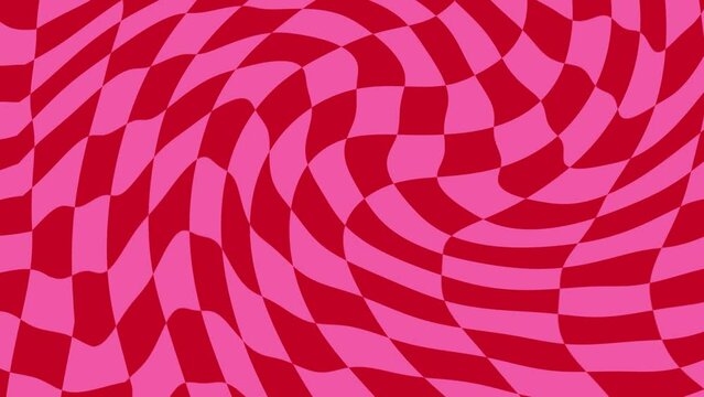 Retro, red and pink, Y2k, 90s, abstract, groovy, wavy, checkered pattern background, vintage psychedelic checkerboard texture. Animated, looping grid, squares pattern.
