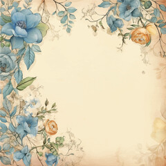 Fototapeta na wymiar square watercolor floral background with blue flowers