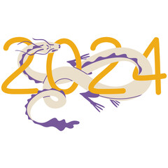 Dragon wraps itself around the numbers 2024. Symbol of the New Year according to the Asian calendar.