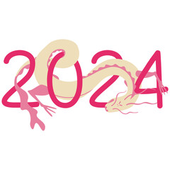 Dragon wraps itself around the numbers 2024. Symbol of the New Year according to the Asian calendar.