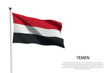 national flag Yemen waving on white background