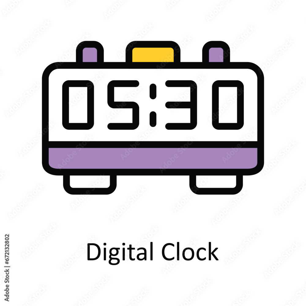 Poster digital clock vector filled outline design illustration. symbol on white background eps 10 file