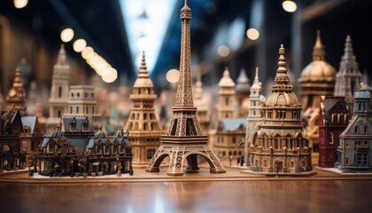 Photo of a Beautiful Handcrafted Wooden Replica of the Iconic Eiffel Tower - obrazy, fototapety, plakaty