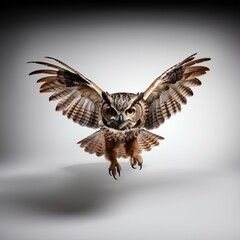 owl in flight. owl. owl flying with wings spread. owl still. brown owl. owl