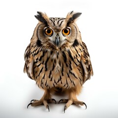 Naklejka premium great horned owl still. owl isolated on white background. brown owl. owl