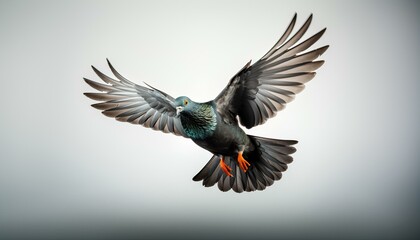 Fototapeta premium pigeon in flight. pigeon flying. pigeon wings spread. pigeon isolated. pigeon