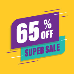 Sixty five 65% percent purple and green sale tag vector