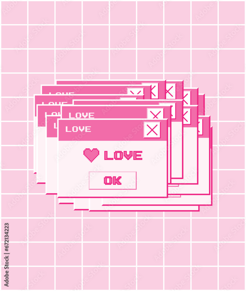 Poster retro computer window with the inscription love in a trendy 2000s style. old computer aesthetic. vec