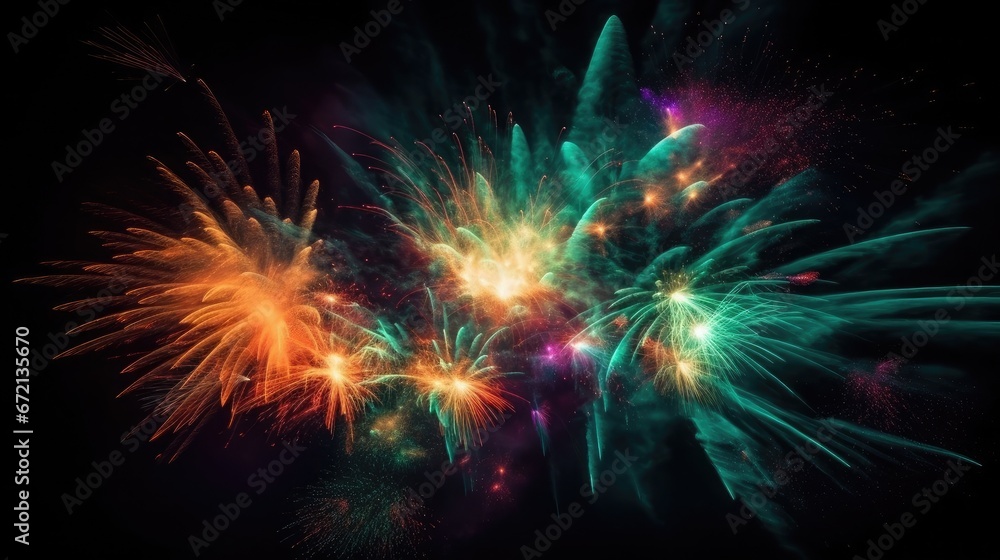 Poster colorful fireworks exploding in a night sky mesmerizing display with vivid streaks of light and vibr