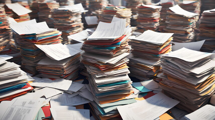 Bureaucracy Piles Up: Endless Paperwork. Generative AI. - obrazy, fototapety, plakaty