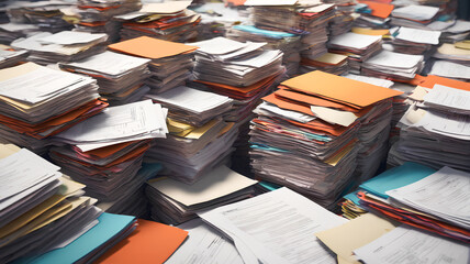 Bureaucracy Piles Up: Endless Paperwork. Generative AI. - obrazy, fototapety, plakaty