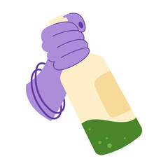 Woman's hand with a bottle of absinthe. Alcohol abuse addiction illustration. Mental health problems. Flat hand drawn icon.