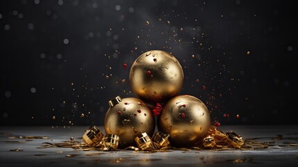 Christmas composition made of christmas gold enrichment on ruddy foundation. Level lay, best see