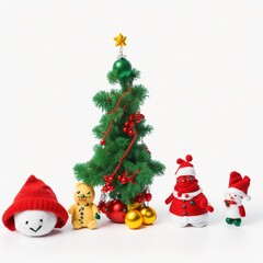 Fototapeta na wymiar Christmas Tree with Toys on White Background