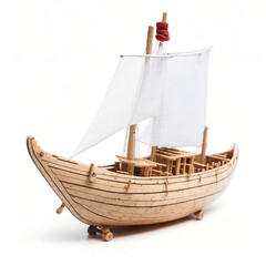 Wooden Ship Toy on White Background