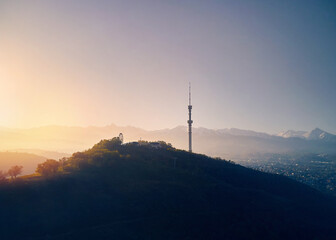 Panorama of Almaty city with TV tower in Kazakhstan