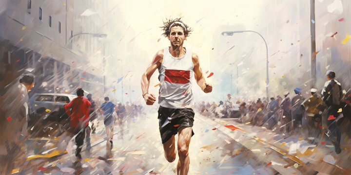 marathon runner watercolor