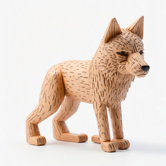 Wooden toy wolf isolated on a white background