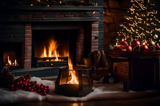 fireplace with christmas tree