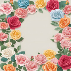 Fototapeta na wymiar Colorful flower rose frame background. 