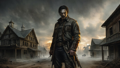 walking zombies in a deserted city. terrifying. generative AI