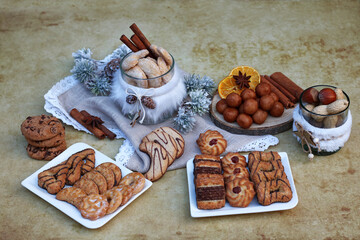 Mixed cookies and sweets for Christmas.	