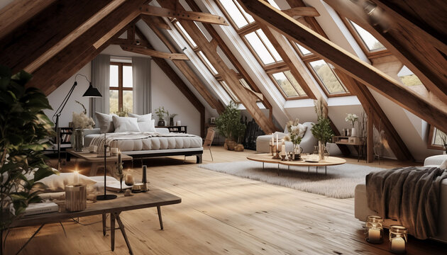 Comble am&eacute;nag&eacute; chaleureux et moderne avec le charme de l'ancien &eacute;pur&eacute;