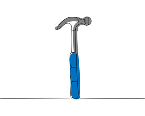 Hammer, nail puller, construction tool one line art. Continuous line color drawing of repair, professional, hand, people, concept, support, maintenance.