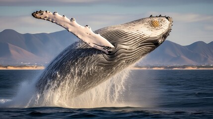 A humpback whale bouncing over the ocean