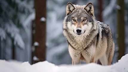 Türaufkleber Eurasian wolf in white winter territory wonderful winter timberland © Akbar
