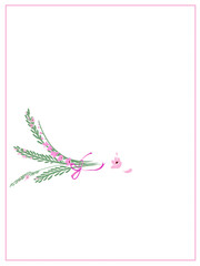 Botanical illustration, postcard design, greeting card, invitation, congratulation, empty space for text