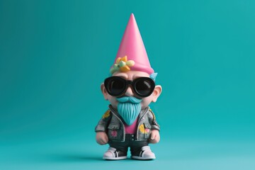 garden gnome dressed like a punk on a pastel background