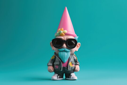 garden gnome dressed like a punk on a pastel background