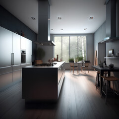 Bauhaus style kitchen interior in luxury house.