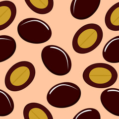 Chocolate almond Infinite pattern background on light brown background, Abstract background Seamless Pattern
