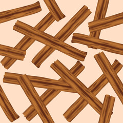Cinnamon stick Infinite pattern background on light brown background, Abstract background Seamless Pattern