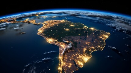 South America continent from space. Satellite view - obrazy, fototapety, plakaty