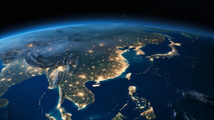 Fototapeta na wymiar Asia continent from space. Satellite view